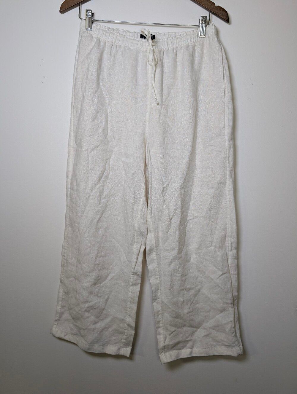 J.Crew Linen Wide Leg Crop Pants Ivory Drawstring Pull On Coastal S Euro Summer - Picture 4 of 5